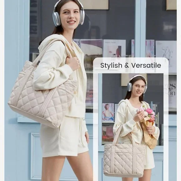 Puffer Tote Bag for Women, Puffy Work Handbag, Travel Shoulder Carry On Bag with